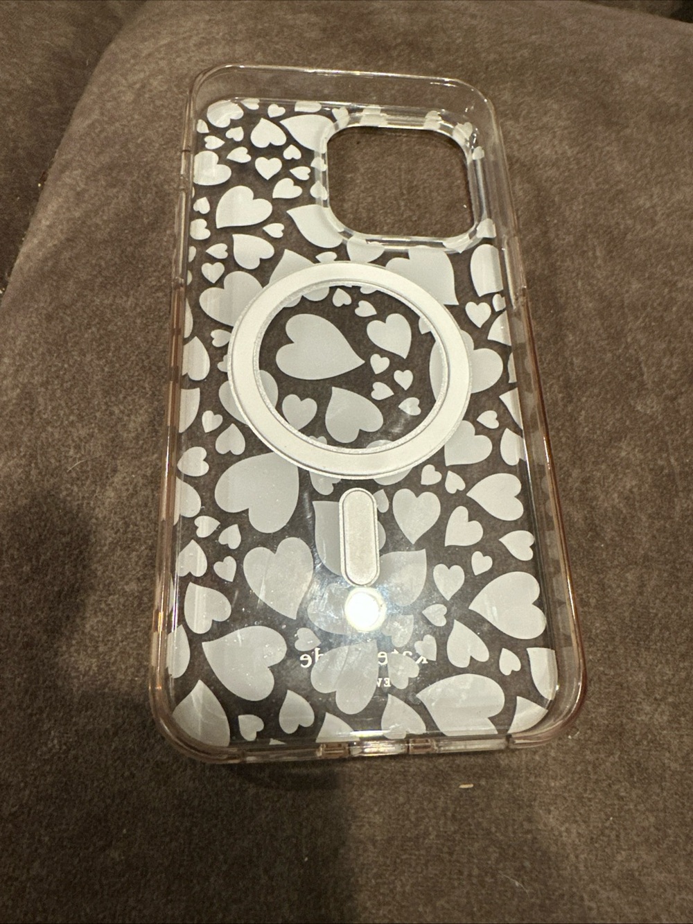 kate spade Clear Phone Case with White Heart Print and MagSafe Ring
